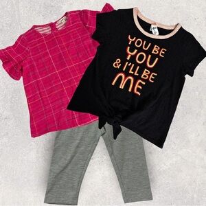 Nordstrom Girls Size 6 Clothing Lot Set‎ of 2 T-Shirt Leggings Pink Blue Graphic